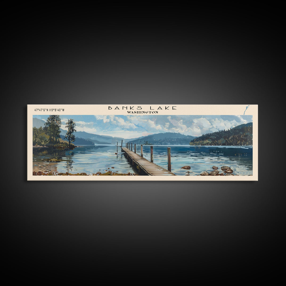 Banks Lake Washington Panoramic Framed Canvas Print, Lake House Decor, Rustic Art, Travel Poster, Scenic View, Home Decoration