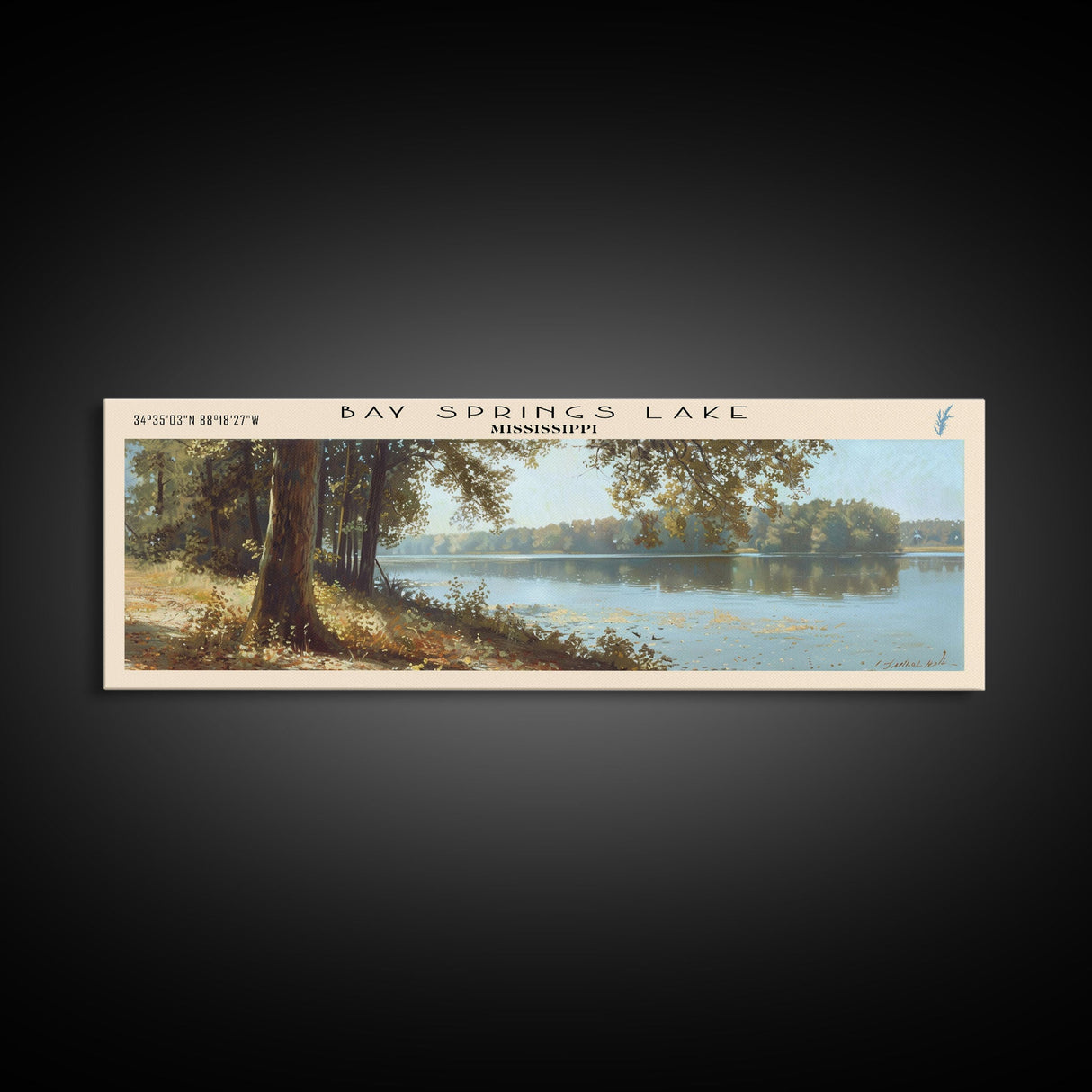 Bay Springs Lake Mississippi Framed Canvas Print, Panoramic Lake House Art, Scenic Painting, Travel Poster, Modern Decor, Nature Scene