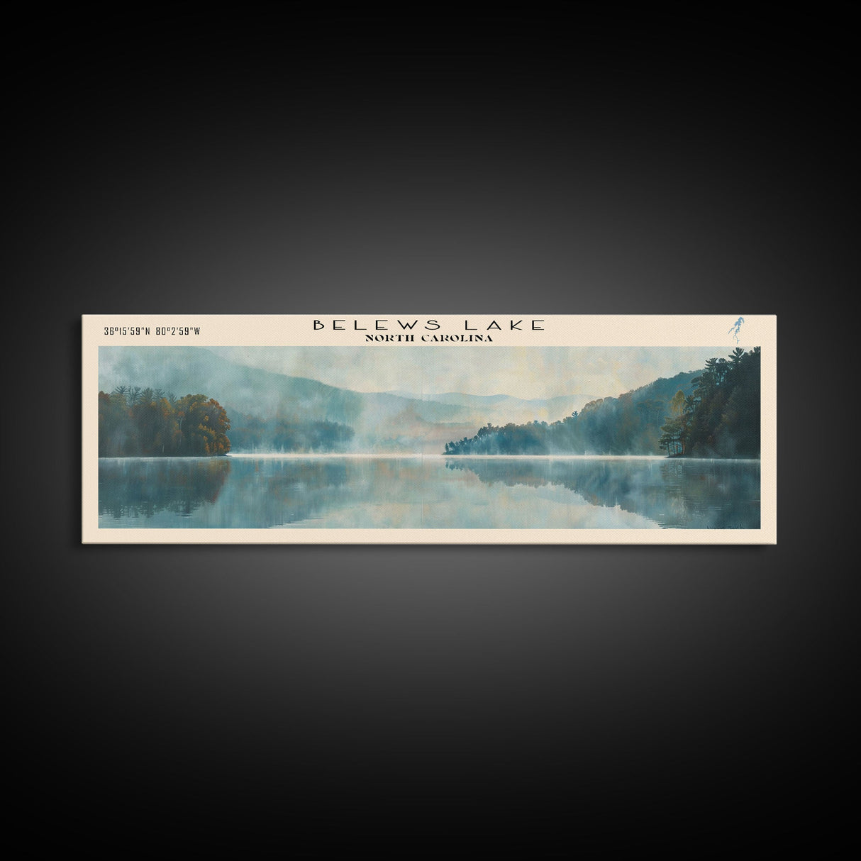 Belews Lake North Carolina Panoramic Framed Canvas Print, Lake House Decor, Scenic View, Travel Poster, Minimalist Art, Home Decor