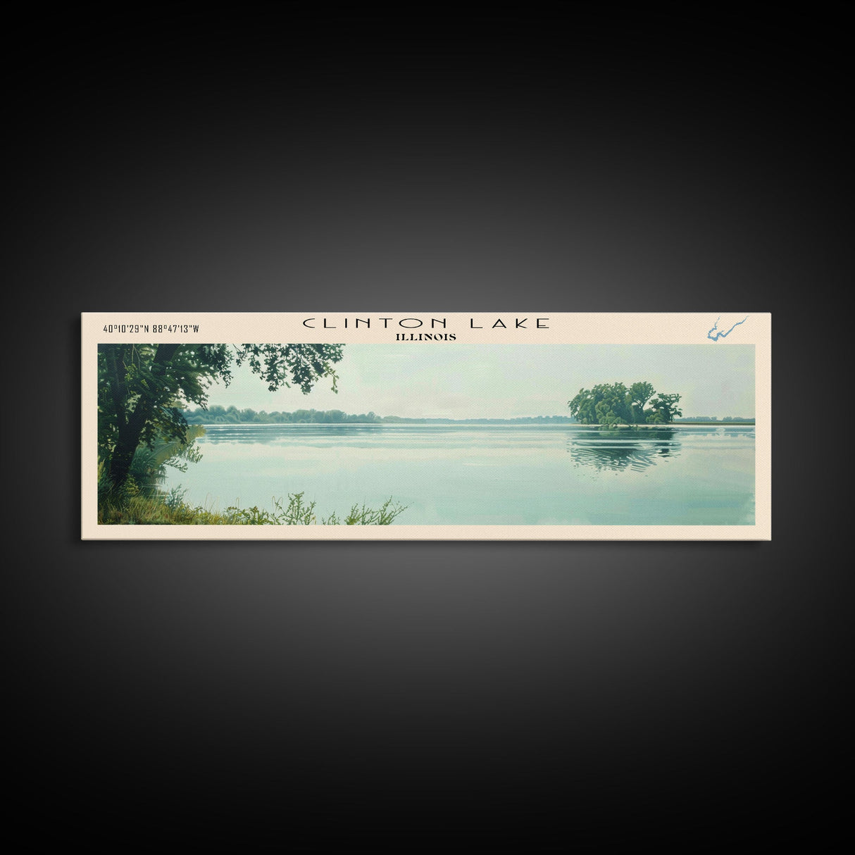 Clinton Lake Illinois Framed Canvas Print, Panoramic Lake House Decor, Wide Wall Art, Travel Poster, Rustic Lake Painting, Nature Art