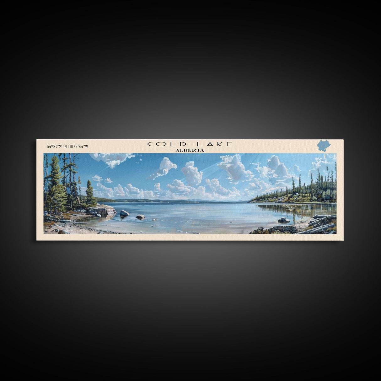 Cold Lake Framed Canvas Print, Lake House Art, Panoramic Wide Art, Travel Poster, Modern Lake Painting, Home Decor