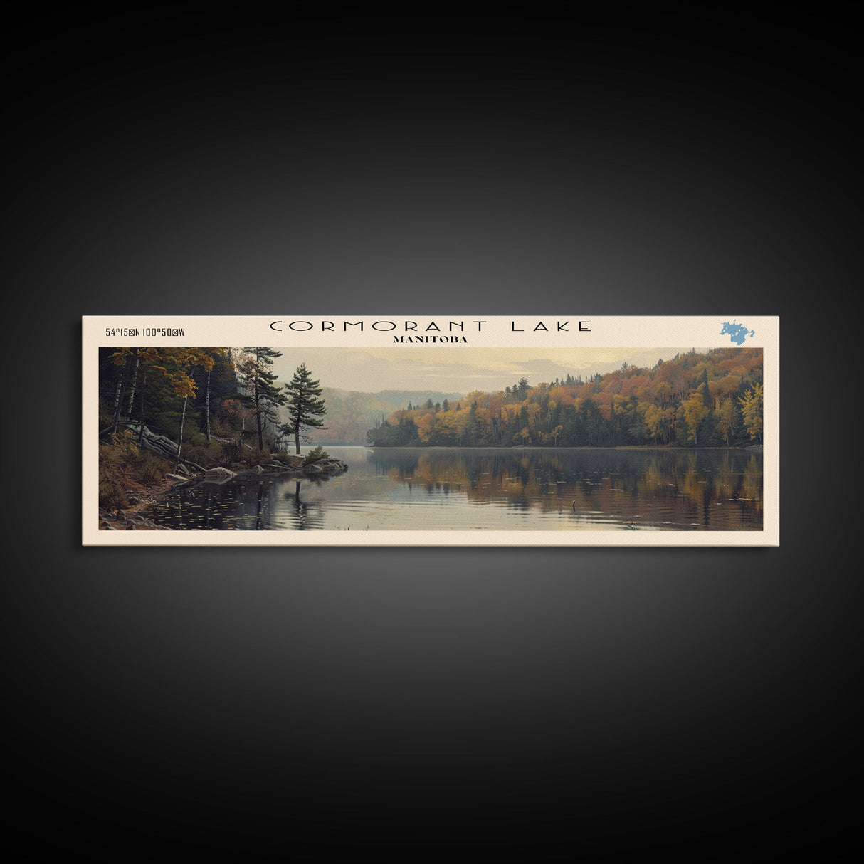 Coralville Lake Iowa Framed Canvas Print, Lake House Art, Panoramic Wide Art, Travel Poster, Modern Lake Painting, Nature Art