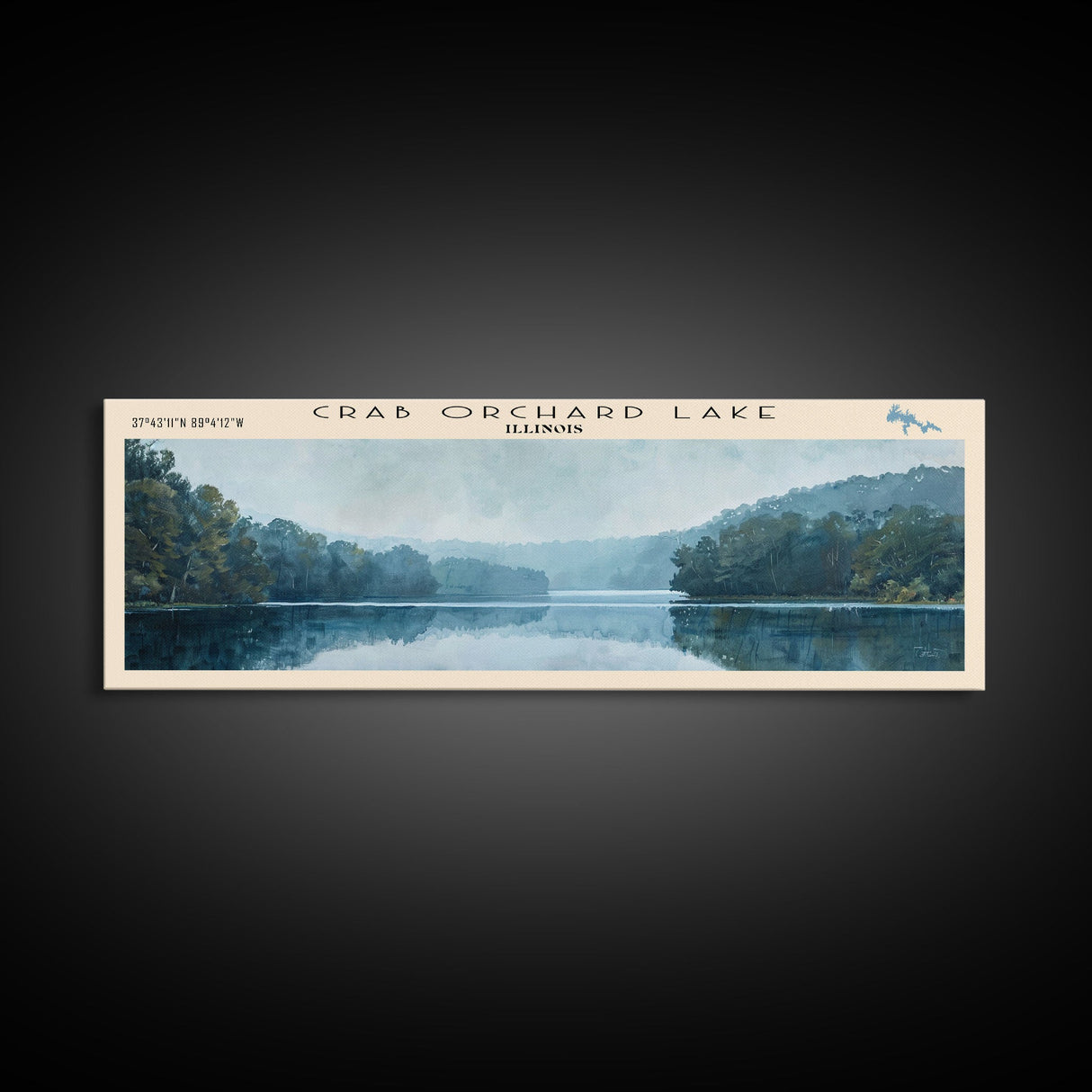 Crab Orchard Lake Illinois Framed Canvas Print, Lake House Art, Panoramic Wide Art, Travel Poster, Modern Lake Painting, Nature Art