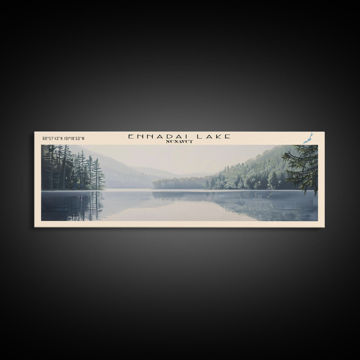 Ennadai Lake Framed Canvas Print, Lake House Decor, Panoramic Wall Art, Travel Poster, Rustic Lake Painting, Home Decor