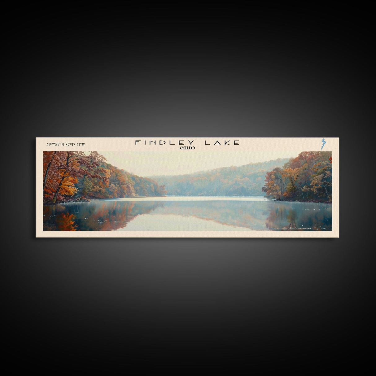 Findley Lake Ohio Framed Canvas Print, Lake House Art, Panoramic Travel Poster, Wall Art, Vibrant Lake Painting, Home Decor