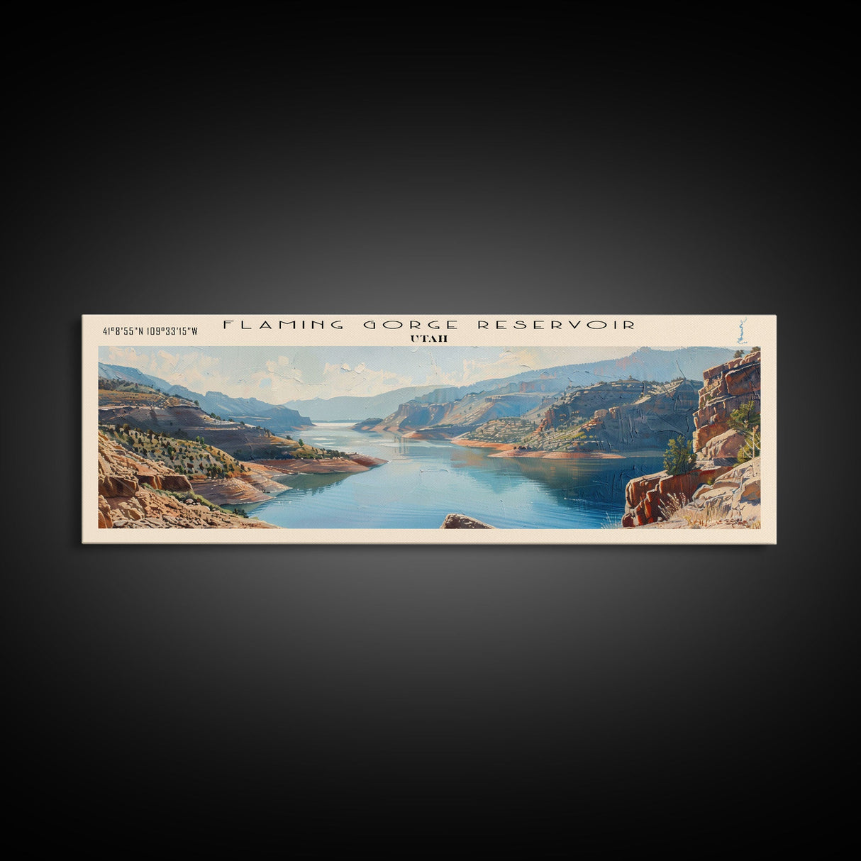 Flaming Gorge Reservoir Utah Framed Canvas Print, Lake House Art, Panoramic Wall Art, Travel Poster, Beautiful Lake Painting, Home Decor