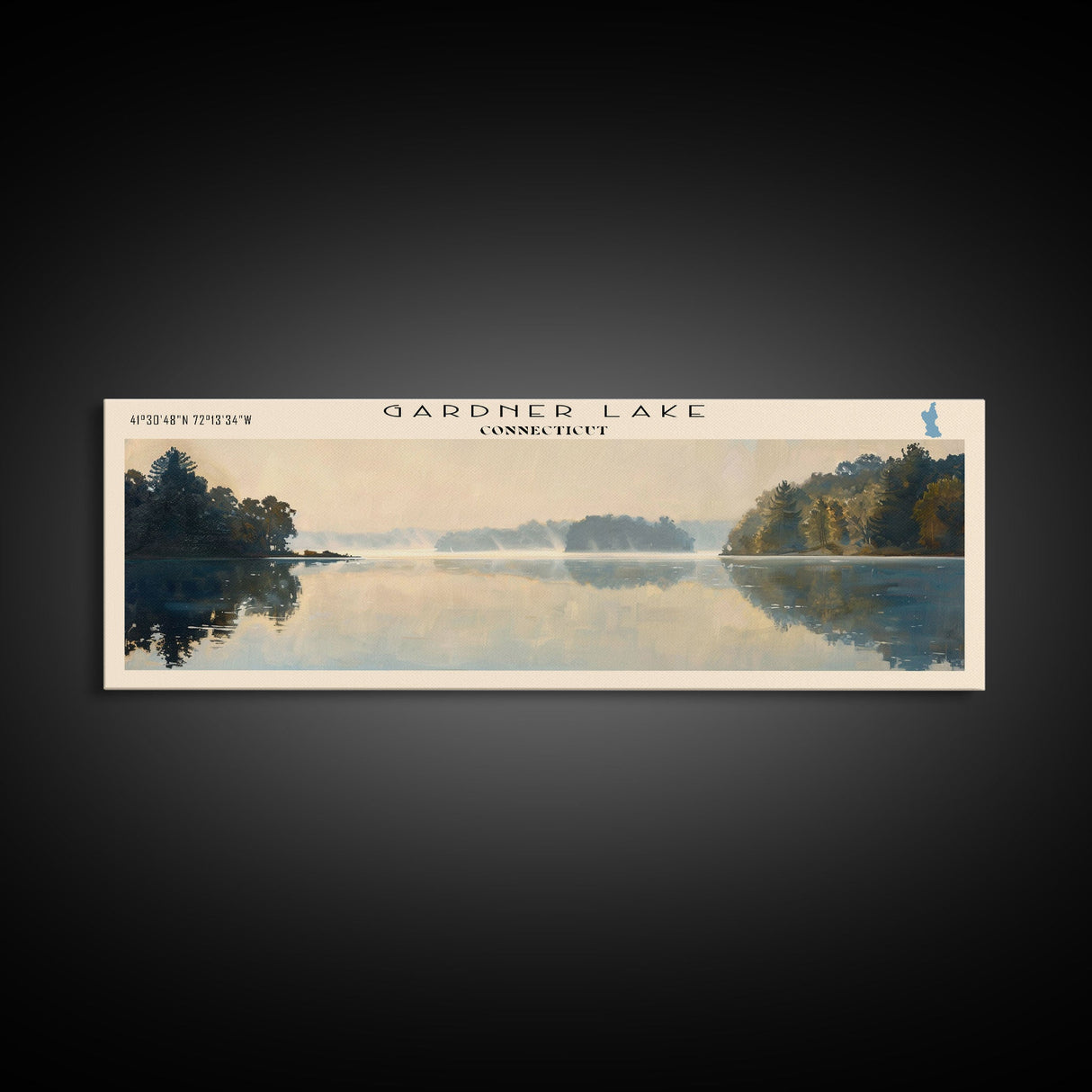 Gardner Lake Connecticut Framed Canvas Print, Lake House Art, Panoramic Wall Art, Travel Poster, Tranquil Lake Painting, Home Decor