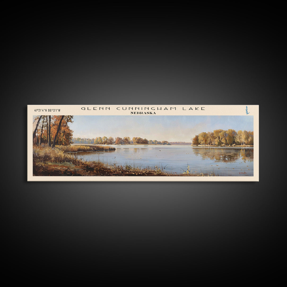 Glenn Cunningham Lake Nebraska Framed Canvas Print, Lake House Art, Panoramic Wall Art, Travel Poster, Picturesque Lake Painting, Home Decor