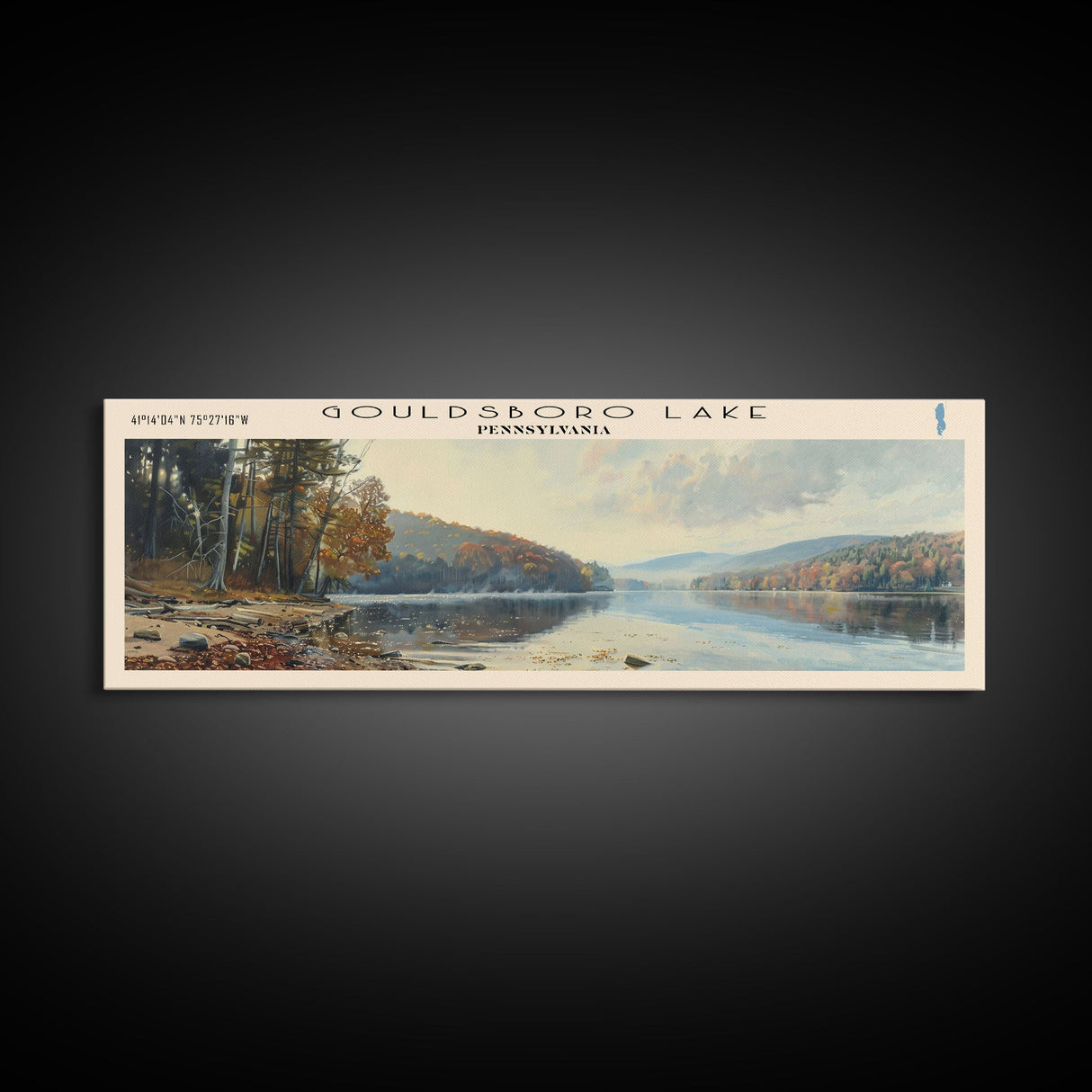 Gouldsboro Lake Pennsylvania Framed Canvas Print, Lake House Art, Panoramic Wall Art, Travel Poster, Serene Lake Painting, Home Decor