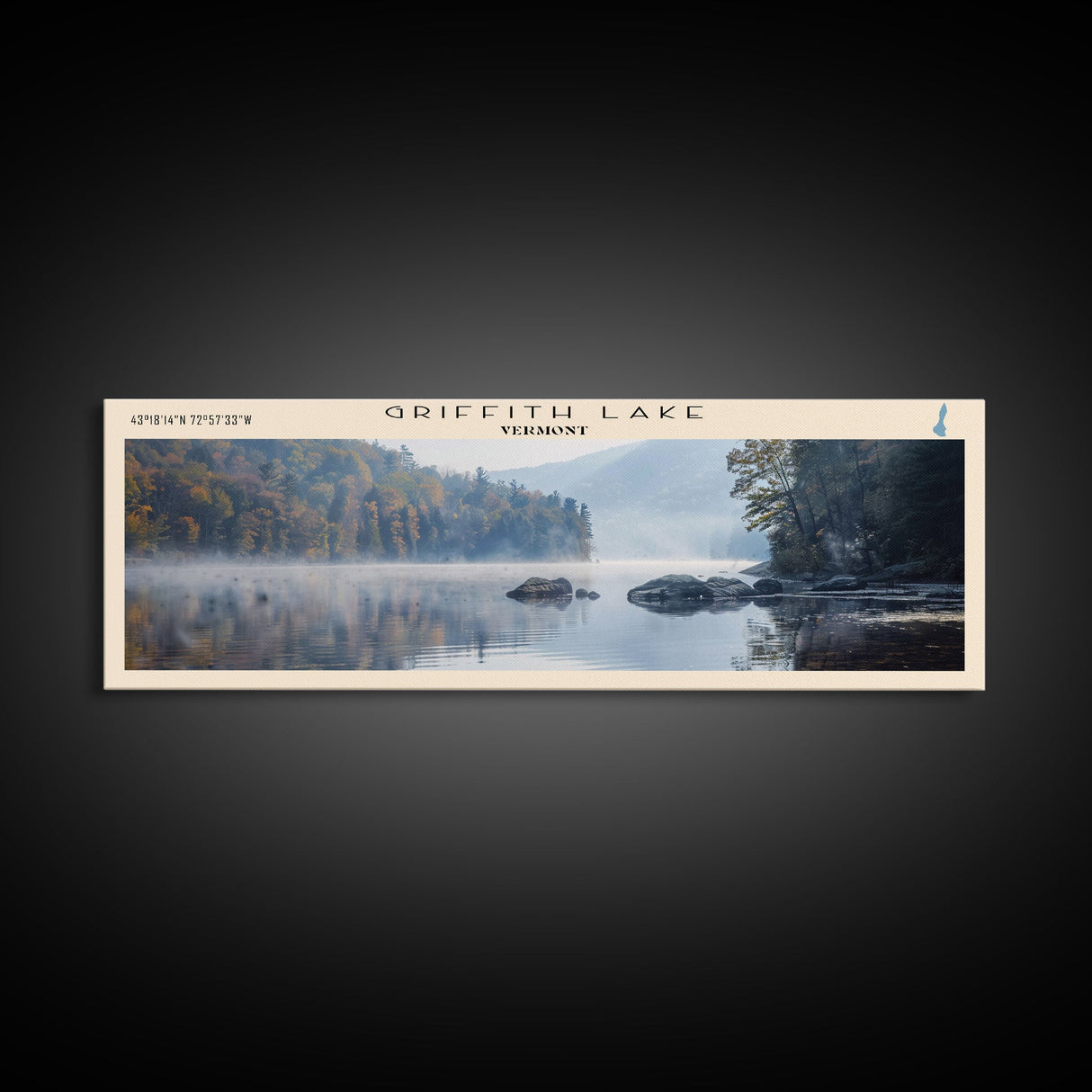 Griffith Lake Vermont Framed Canvas Print, Lake House Decor, Panoramic Wall Art, Travel Poster, Beautiful Lake Painting, Nature Art