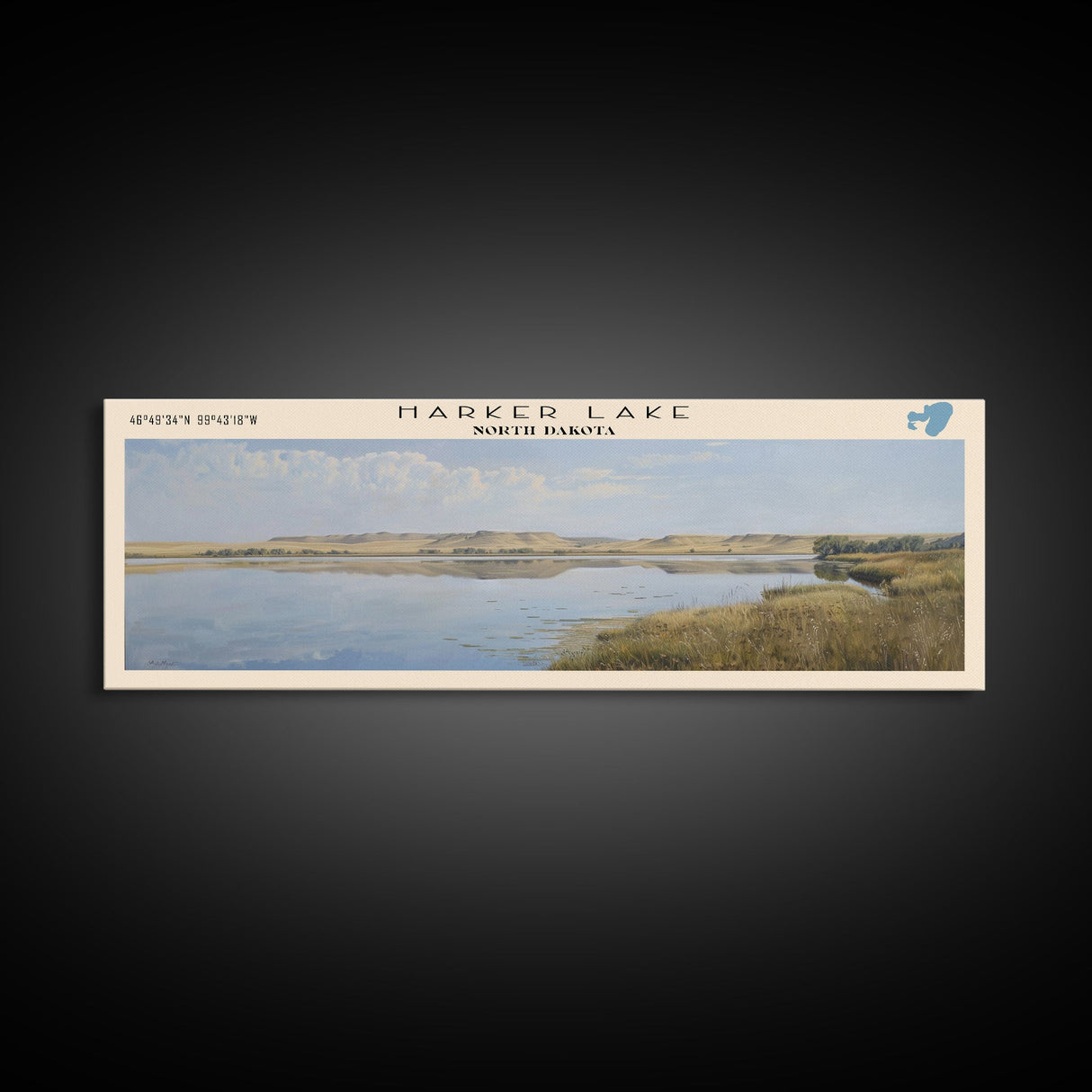 Harker Lake North Dakota Framed Canvas Print, Panoramic Lake House Decor, Wall Art, Travel Poster, Stunning Lake Painting, Nature Art