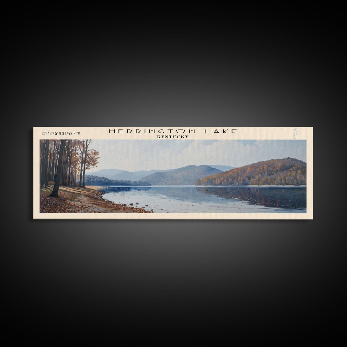 Herrington Lake Kentucky Framed Canvas Print, Panoramic Lake House Decor, Wall Art, Travel Poster, Stunning Lake Painting, Nature Art