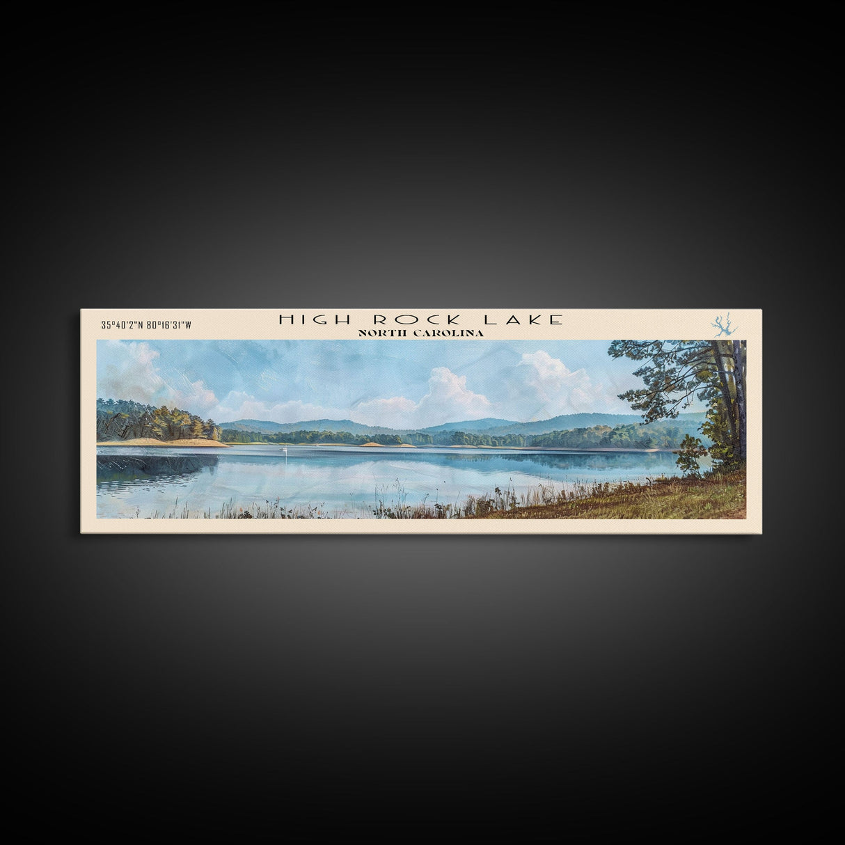 High Rock Lake North Carolina Framed Canvas Print, Panoramic Lake House Decor, Wall Art, Travel Poster, Peaceful Lake Painting, Nature Art