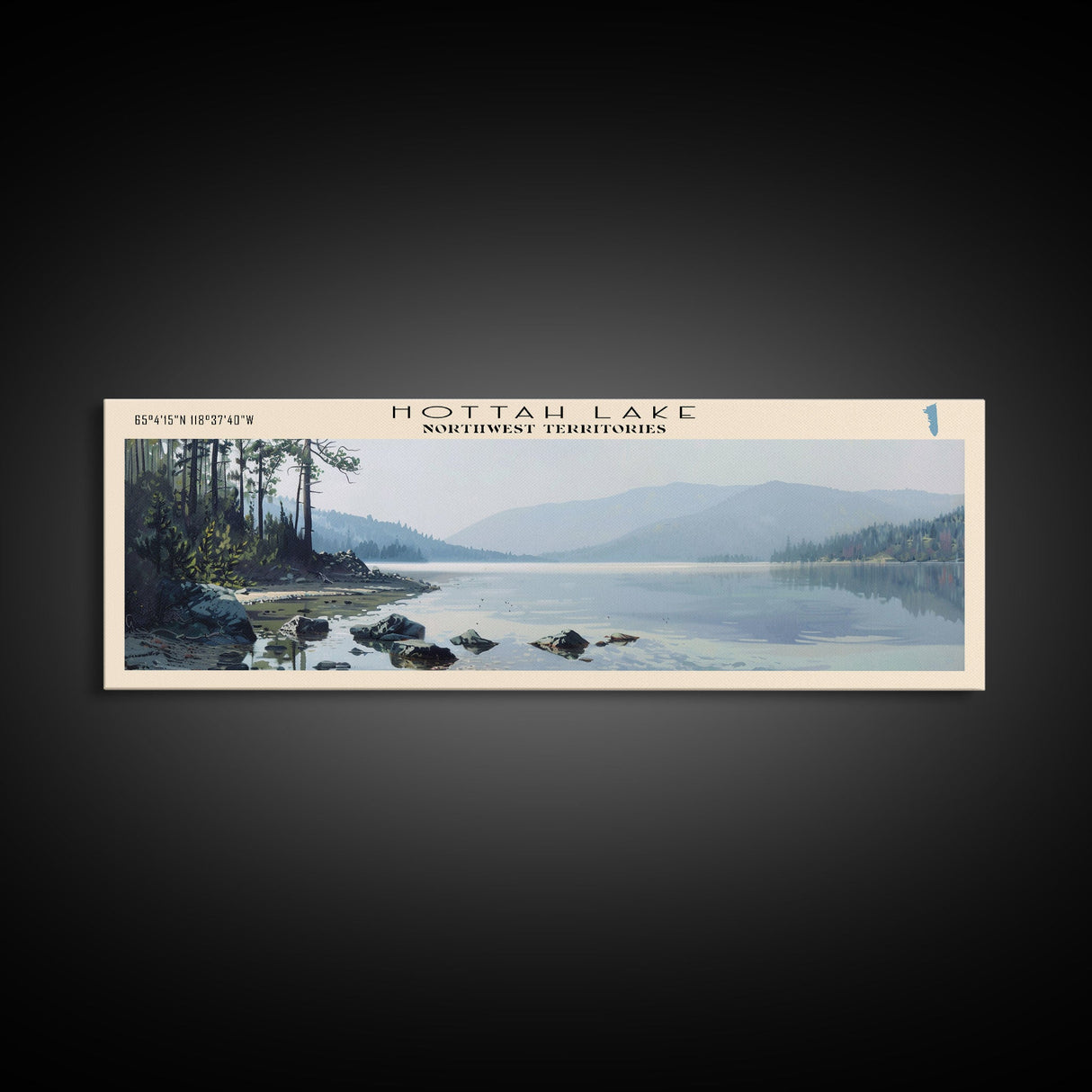 Hottah Lake Framed Canvas Print, Panoramic Lake House Decor, Wall Art, Travel Poster, Stunning Lake Painting, Nature Art