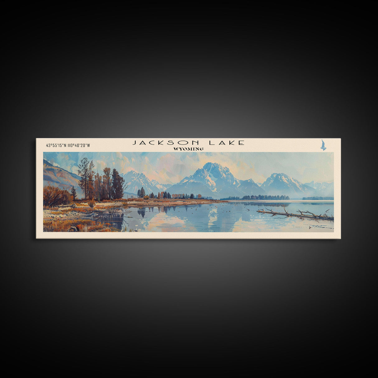 Jackson Lake Wyoming Framed Canvas Print, Lake House Art, Panoramic Wall Art, Travel Poster, Stunning Lake Painting, Nature Art