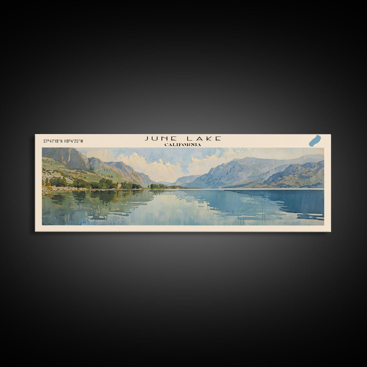 June Lake California Framed Canvas Print, Panoramic Lake House Decor, Wall Art, Travel Poster, Peaceful Lake Painting, Nature Art