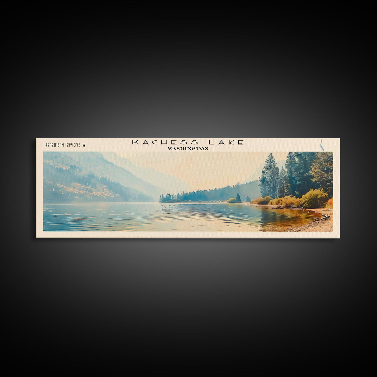 Kachess Lake Washington Framed Canvas Print, Lake House Art, Panoramic Wall Art, Travel Poster, Beautiful Lake Painting, Home Decor