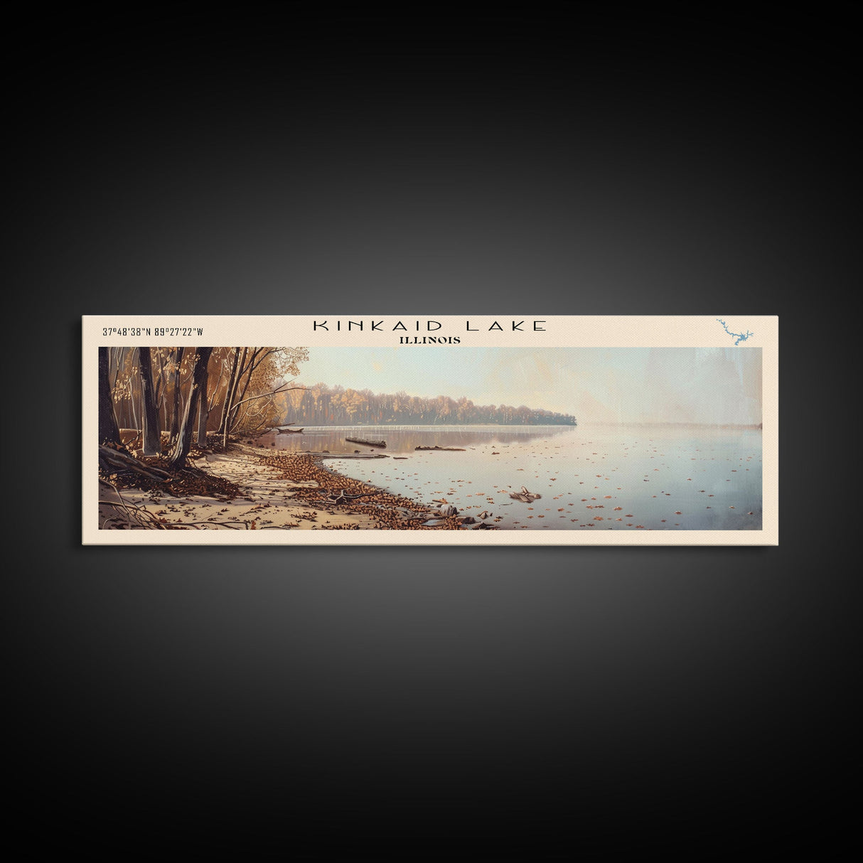 Kinkaid Lake Illinois Framed Canvas Print, Panoramic Lake House Decor, Wall Art, Travel Poster, Stunning Lake Painting, Nature Art