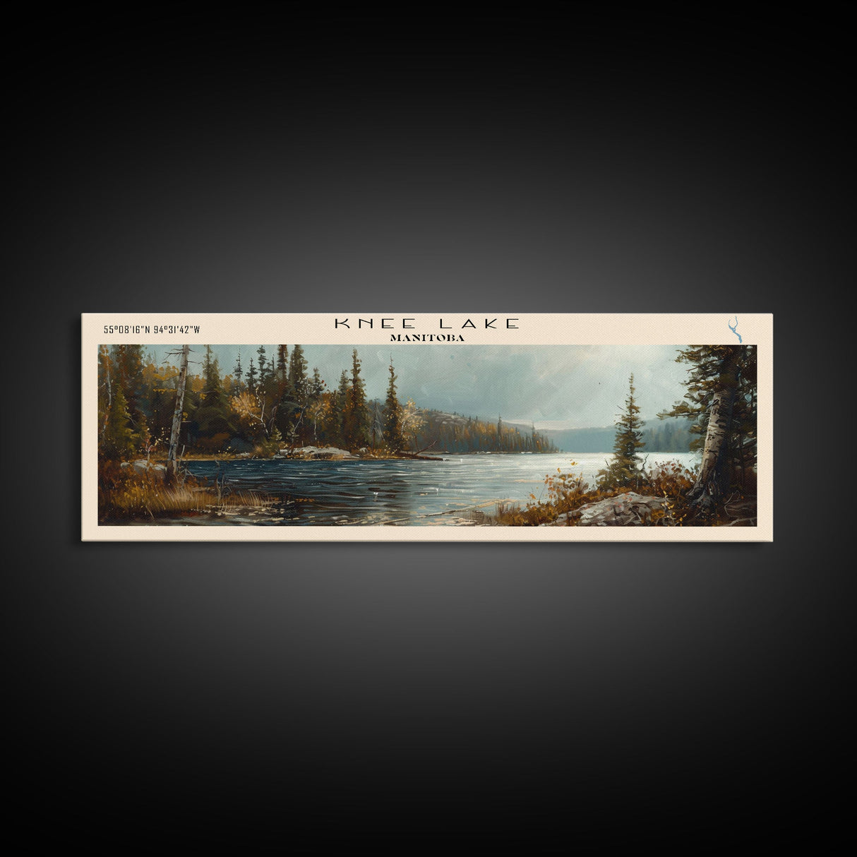 Knee Lake Framed Canvas Print, Panoramic Lake House Decor, Wall Art, Travel Poster, Scenic Lake Painting, Nature Art