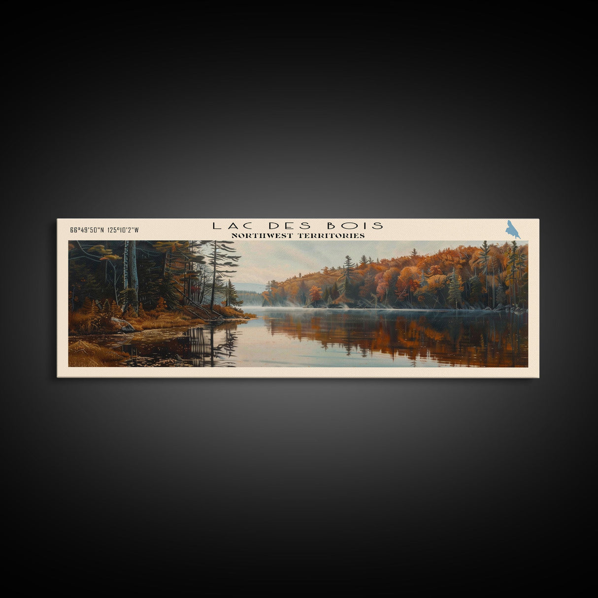 Lac Des Bois Framed Canvas Print, Panoramic Lake House Decor, Wall Art, Travel Poster, Serene Lake Painting, Nature Art