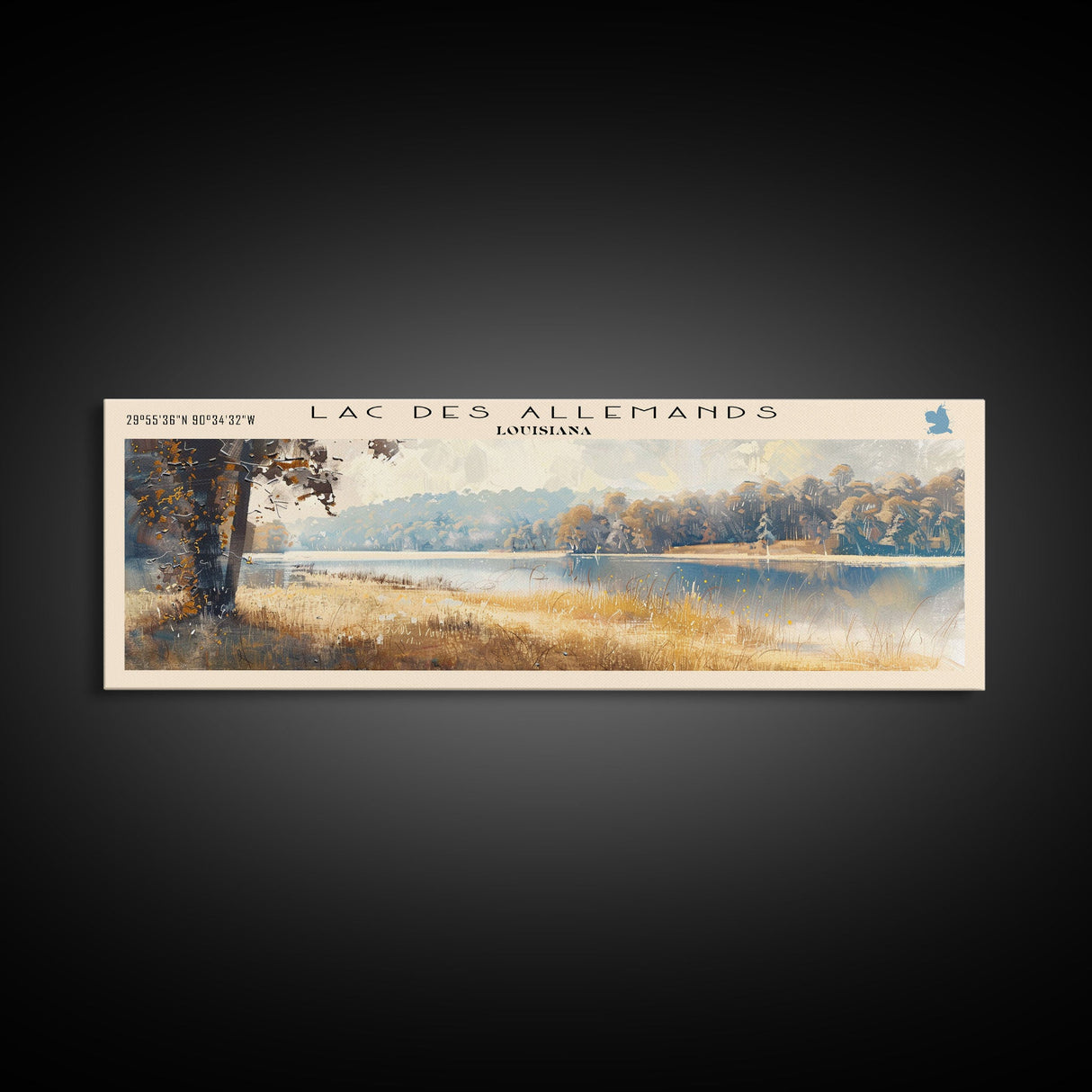 Lac des Allemands Louisiana Framed Canvas Print, Panoramic Lake House Decor, Wall Art, Travel Poster, Captivating Lake Painting, Nature Art