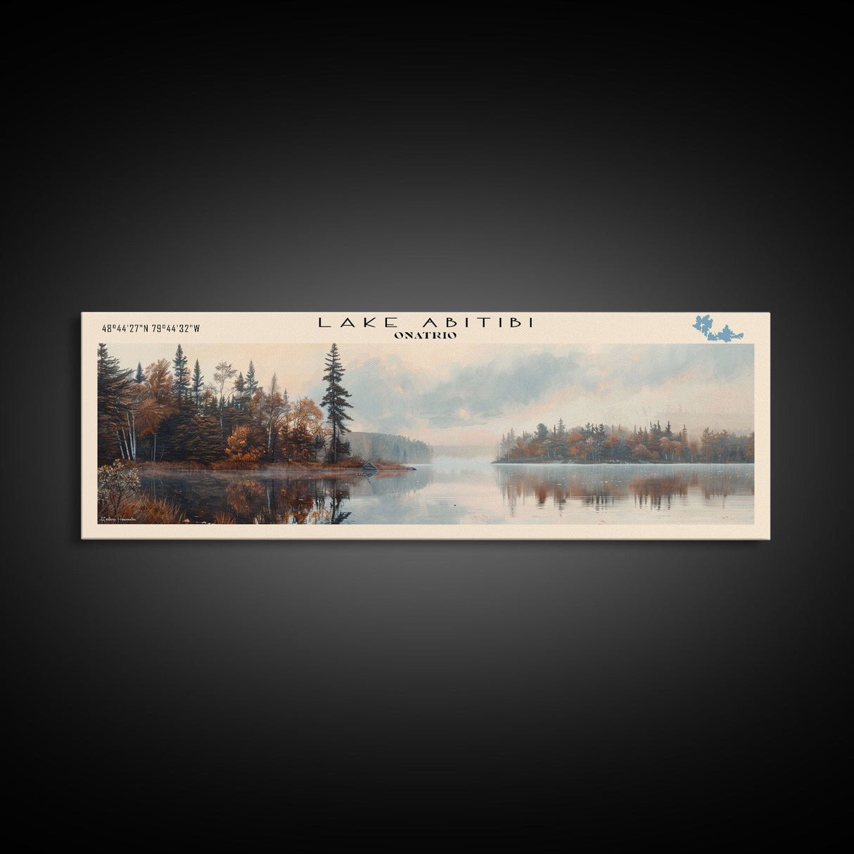 Lake Abitibi Framed Canvas Print, Lake House Art, Panoramic Travel Poster, Wall Art, Stunning Lake Painting, Home Decor