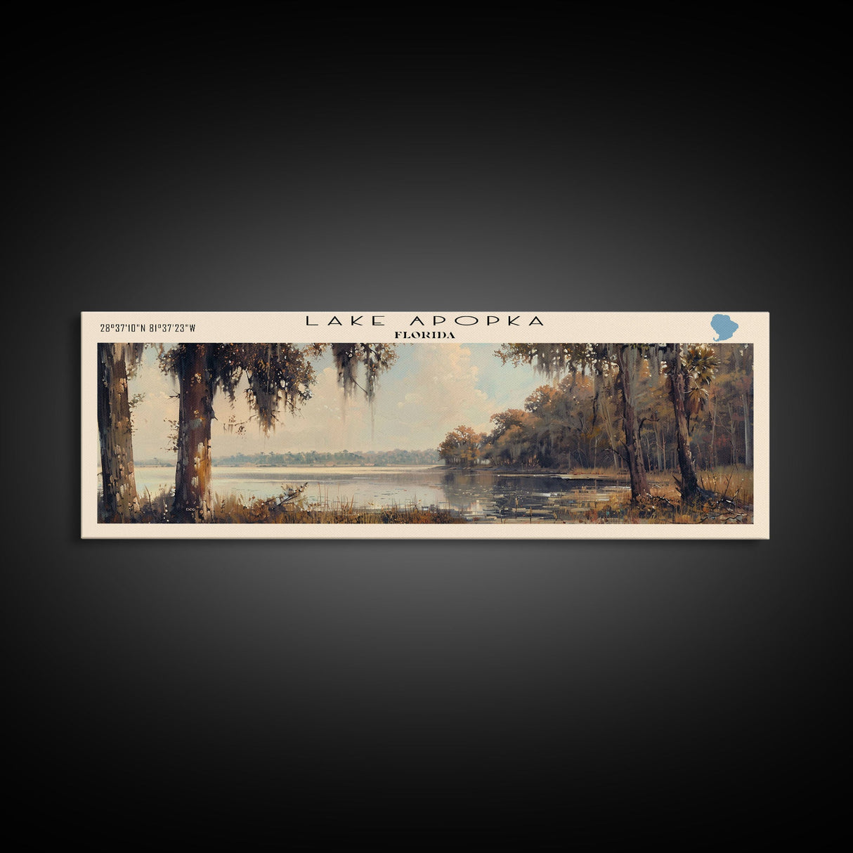 Lake Apopka Florida Framed Canvas Print, Panoramic Lake House Decor, Wall Art, Travel Poster, Stunning Lake Painting, Nature Art