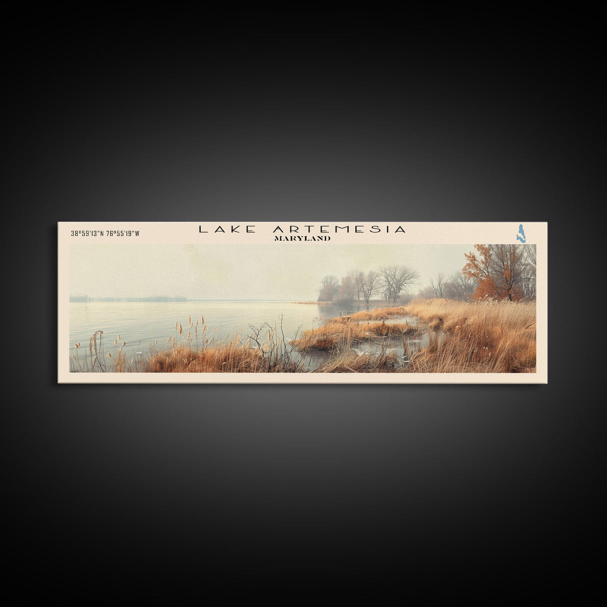 Lake Artemesia Maryland Framed Canvas Print, Lake House Art, Panoramic Wall Art, Travel Poster, Scenic Lake Painting, Home Decor