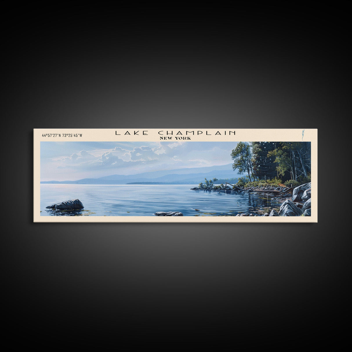 Lake Champlain Framed Canvas Print, Lake House Art, Panoramic Wall Art, Travel Poster, Captivating Lake Painting, Home Decor