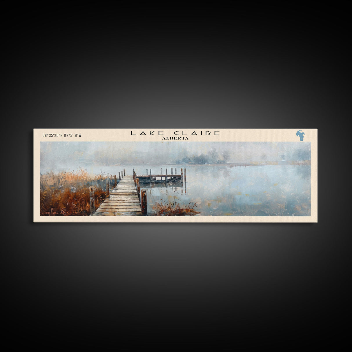 Lake Claire Framed Canvas Print, Lake House Decor, Panoramic Wall Art, Travel Poster, Beautiful Lake Painting, Home Art