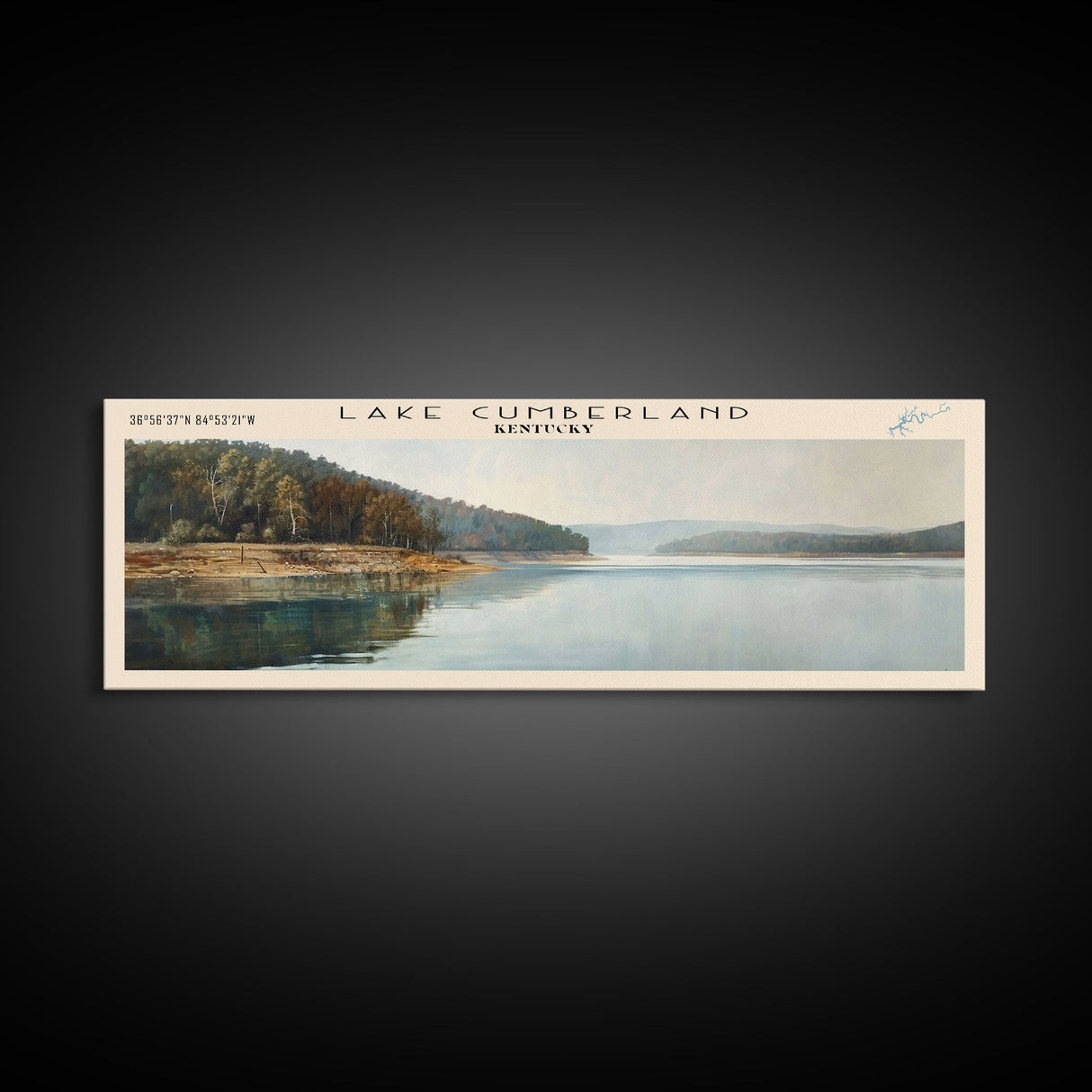 Lake Cumberland Kentucky Framed Canvas Print, Lake House Decor, Panoramic Wall Art, Travel Poster, Scenic Lake Painting, Nature Art