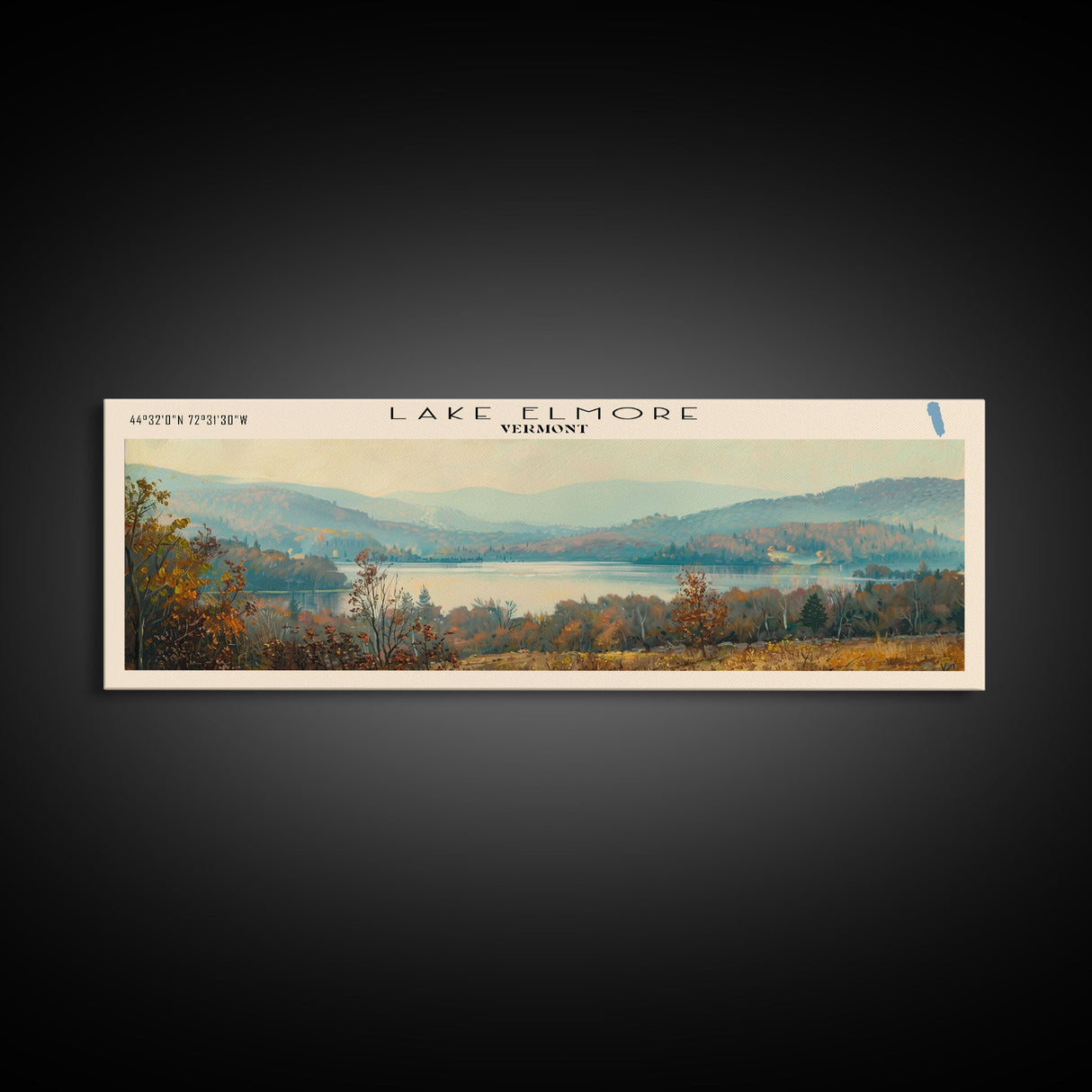 Lake Elmore Vermont Framed Canvas Print, Lake House Decor, Panoramic Wall Art, Travel Poster, Beautiful Lake Painting, Home Art