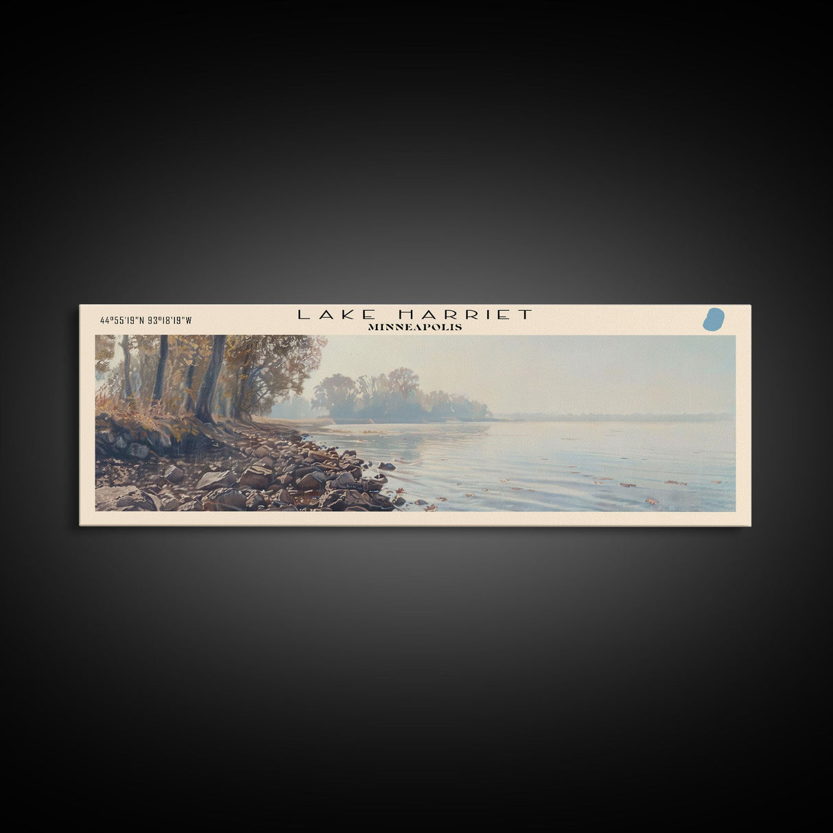 Lake Harriet Minneapolis Framed Canvas Print, Lake House Decor, Panoramic Wall Art, Travel Poster, Scenic Lake Painting, Nature Art