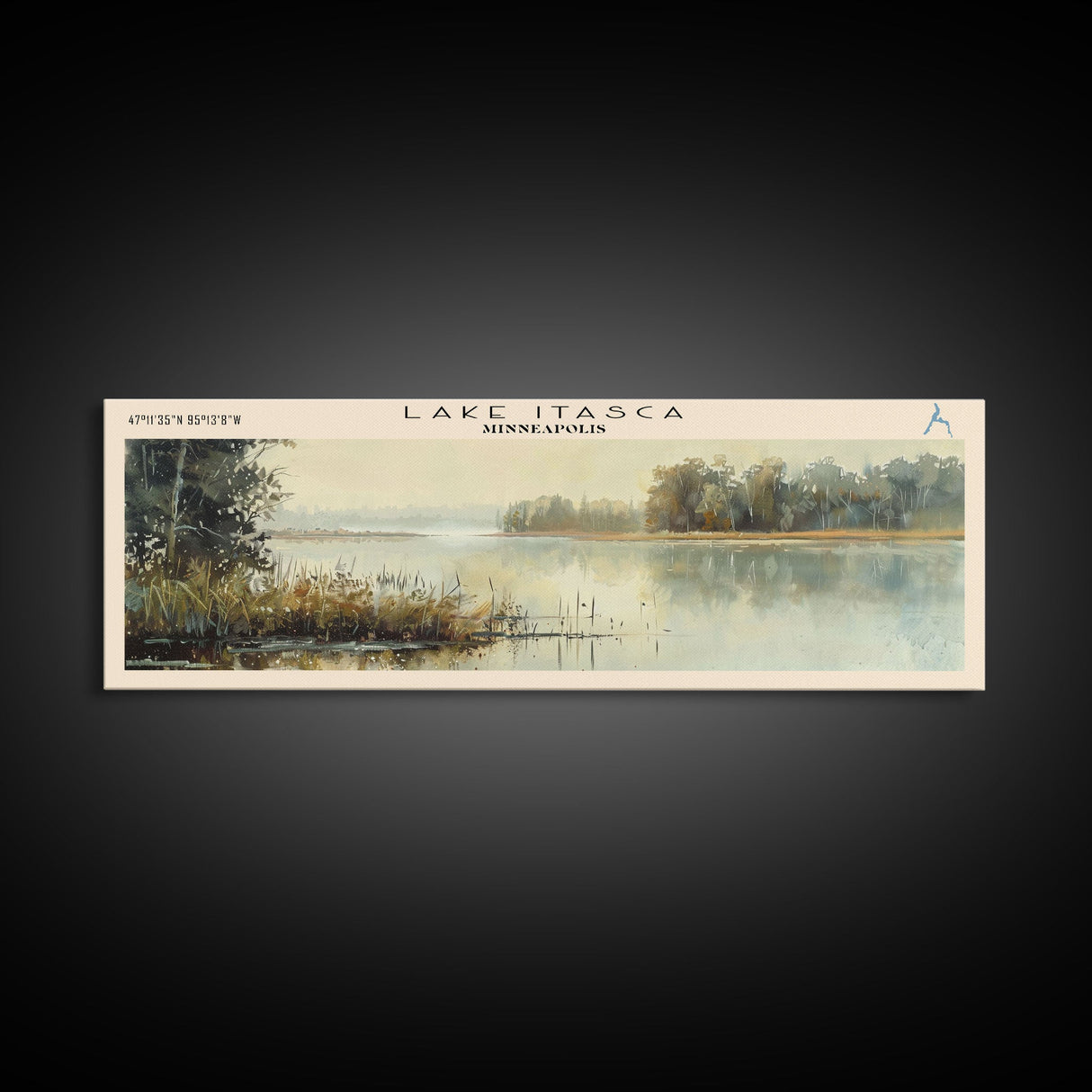 Lake Itasca Minneapolis Framed Canvas Print, Lake House Decor, Panoramic Wall Art, Travel Poster, Serene Lake Painting, Nature Art