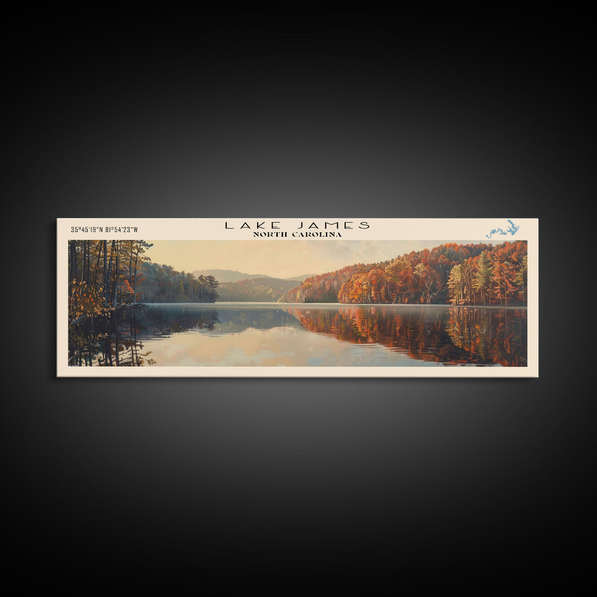 Lake James North Carolina Framed Canvas Print, Lake House Decor, Panoramic Wall Art, Travel Poster, Scenic Lake Painting, Nature Art