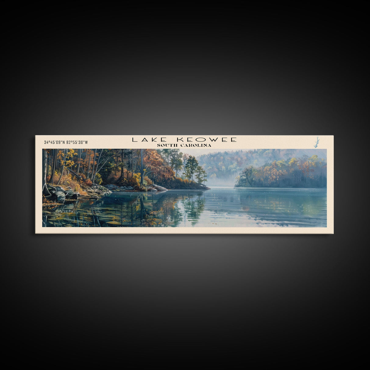 Lake Keowee South Carolina Framed Canvas Print, Lake House Decor, Panoramic Wall Art, Travel Poster, Beautiful Lake Painting, Home Art