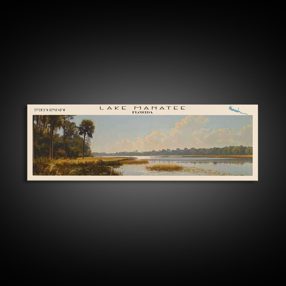 Lake Manatee Florida Framed Canvas Print, Lake House Decor, Panoramic Wall Art, Travel Poster, Beautiful Lake Painting, Coastal Art