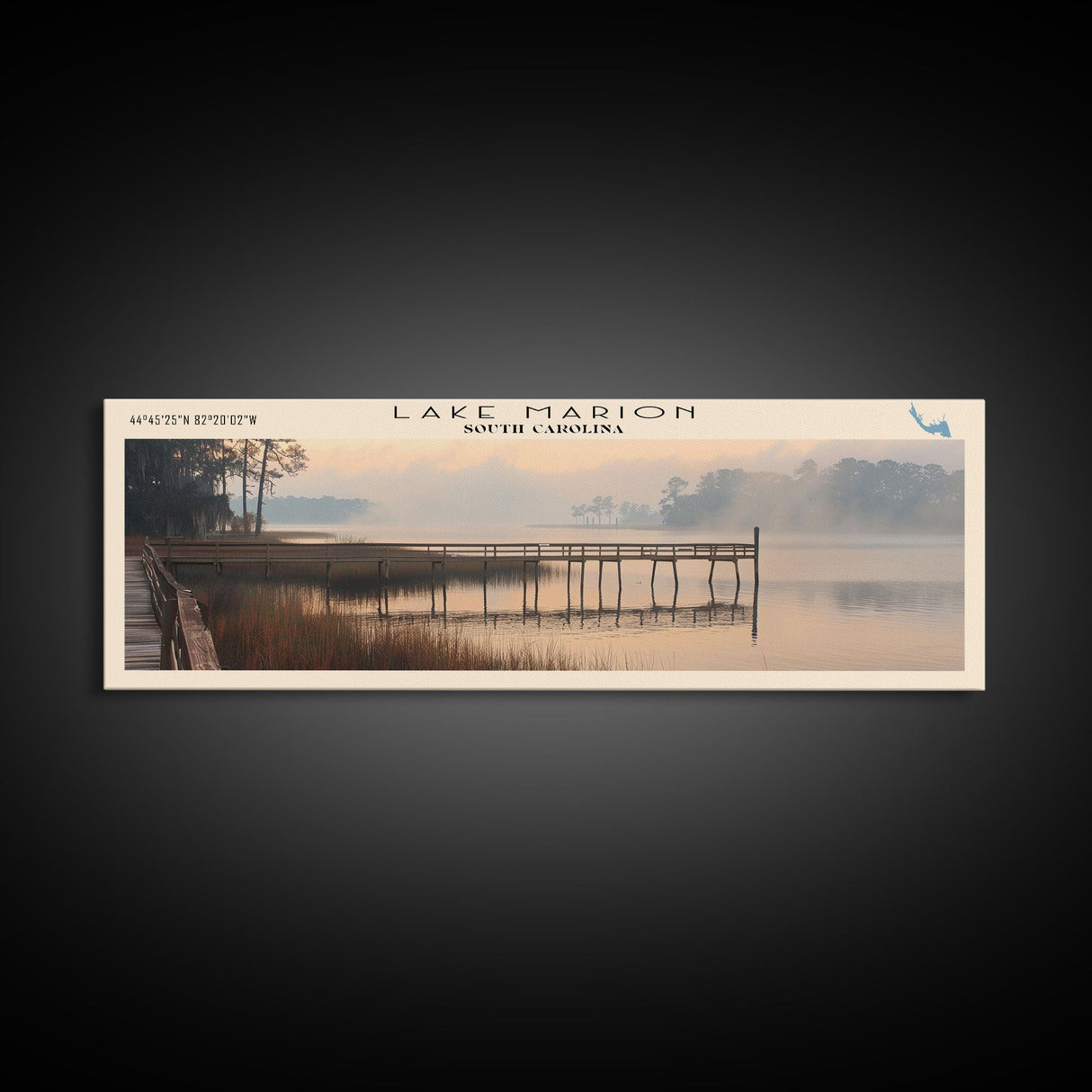 Lake Marion South Carolina Framed Canvas Print, Lake House Decor, Panoramic Wall Art, Travel Poster, Serene Lake Painting, Boho Art