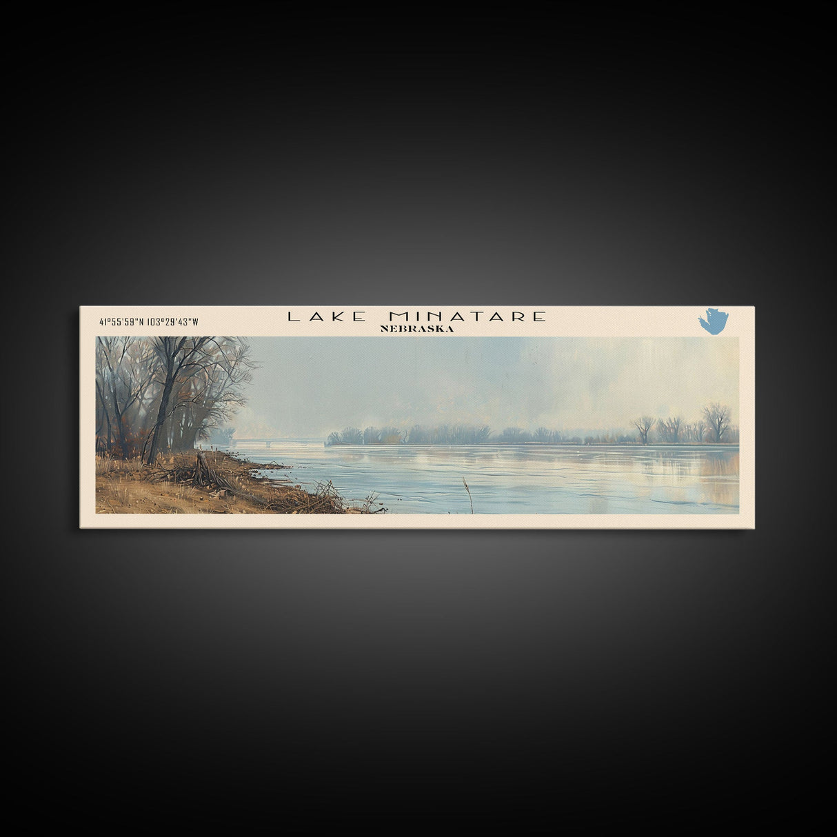 Lake Minatare Nebraska Framed Canvas Print, Lake House Decor, Panoramic Wall Art, Travel Poster, Stunning Landscape Painting, Living Room Decor