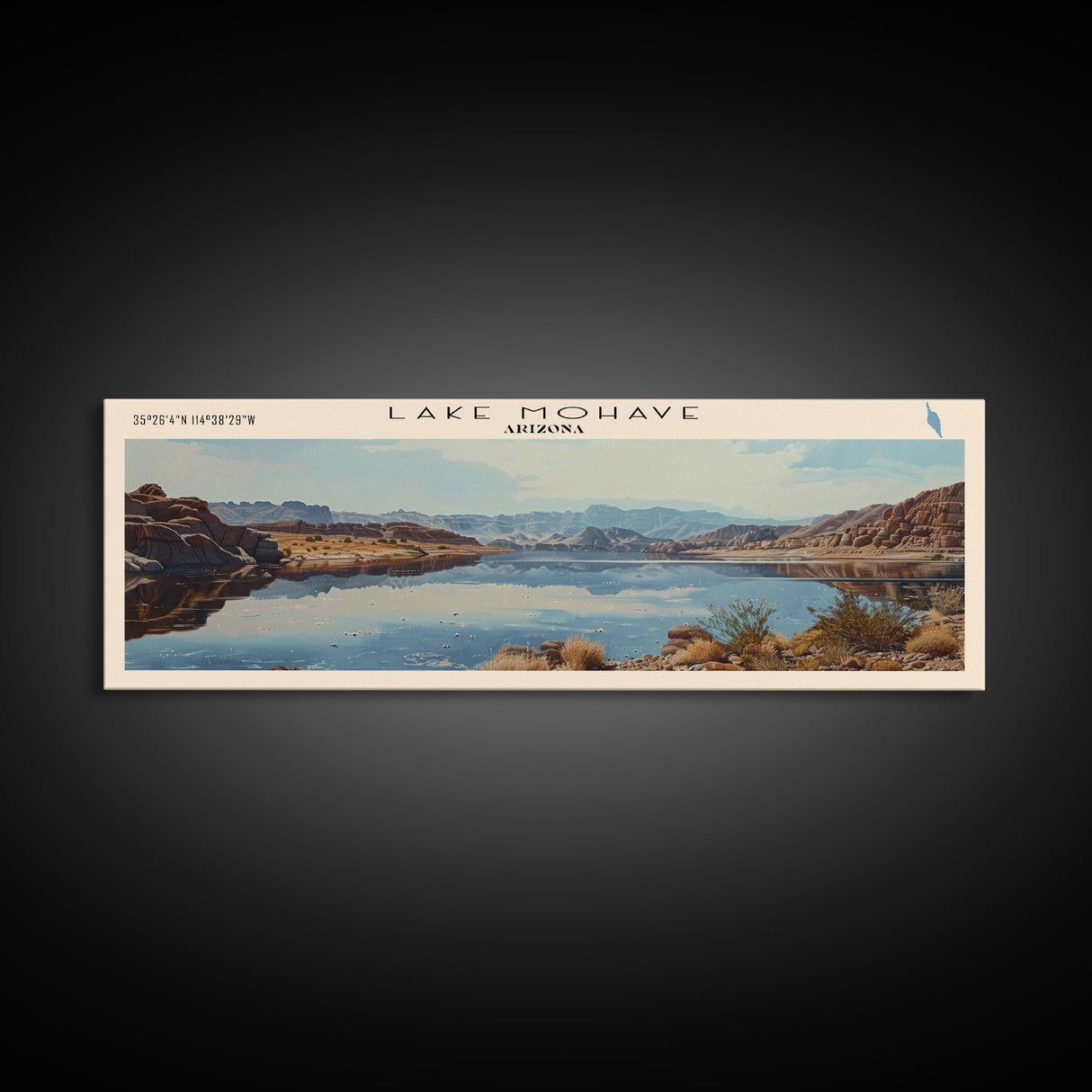 Lake Mohave Arizona Framed Canvas Print, Lake House Decor, Panoramic Wall Art, Travel Poster, Beautiful Landscape Painting, Bedroom Decor