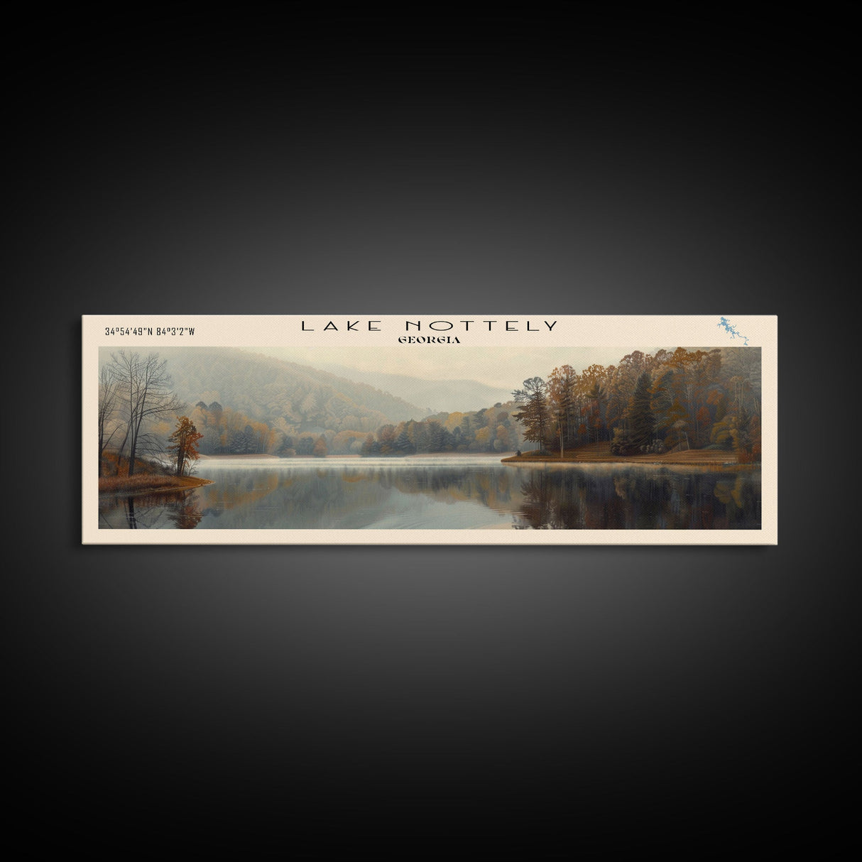 Lake Nottely Georgia Framed Canvas Print, Lake House Decor, Panoramic Wall Art, Travel Poster, Beautiful Landscape Painting, Rustic Art