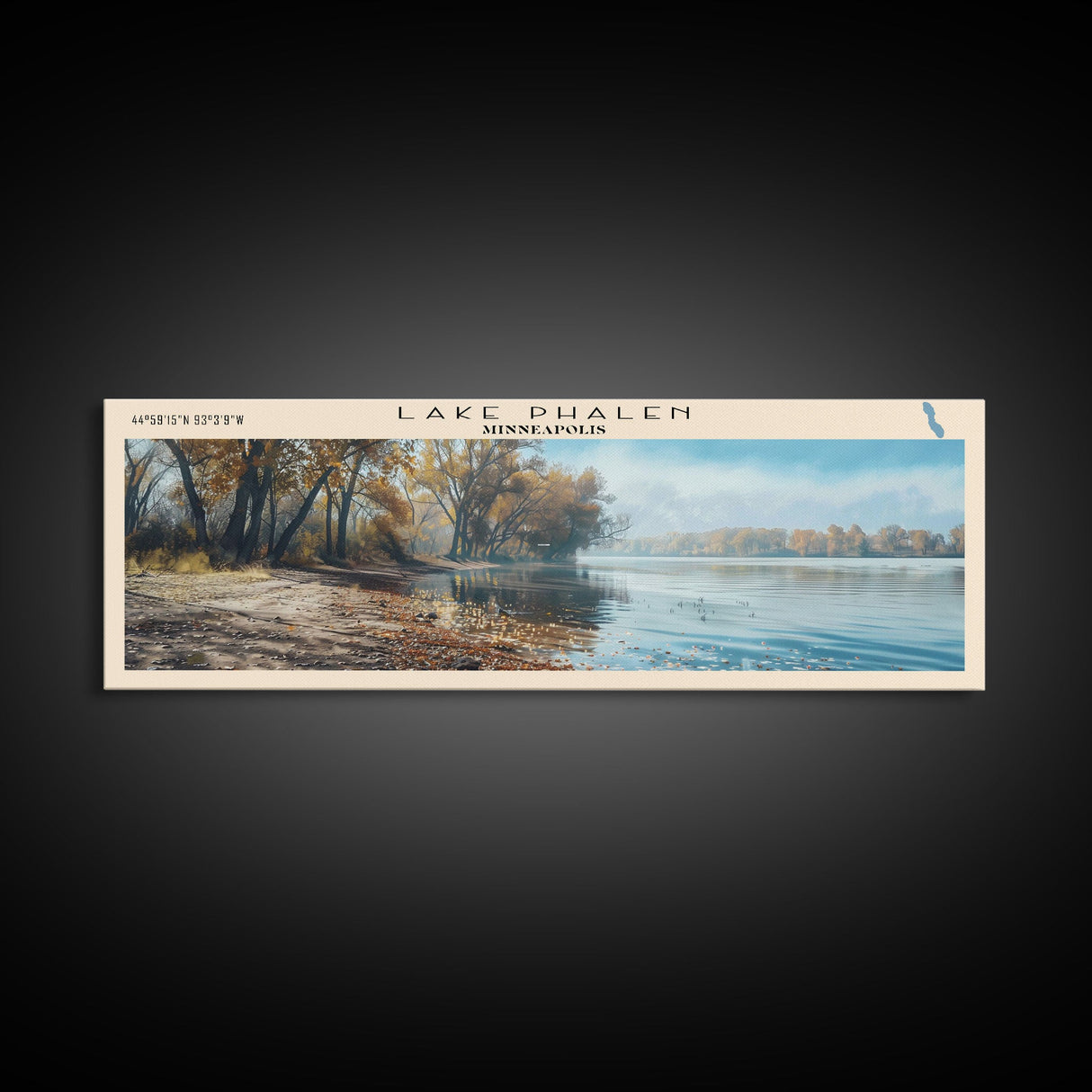 Lake Phalen Minneapolis Framed Canvas Print, Lake House Decor, Panoramic Wall Art, Travel Poster, Serene Landscape Painting, Rustic Art