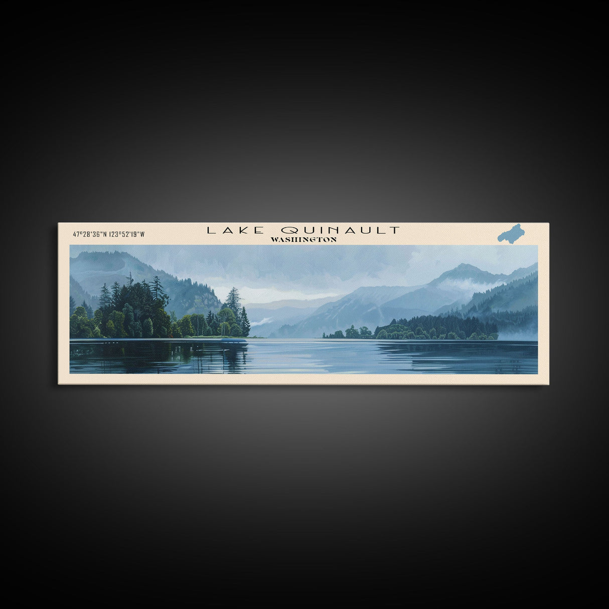 Lake Quinault Washington Framed Canvas Print, Lake House Decor, Panoramic Wall Art, Travel Poster, Beautiful Landscape Painting, Rustic Art