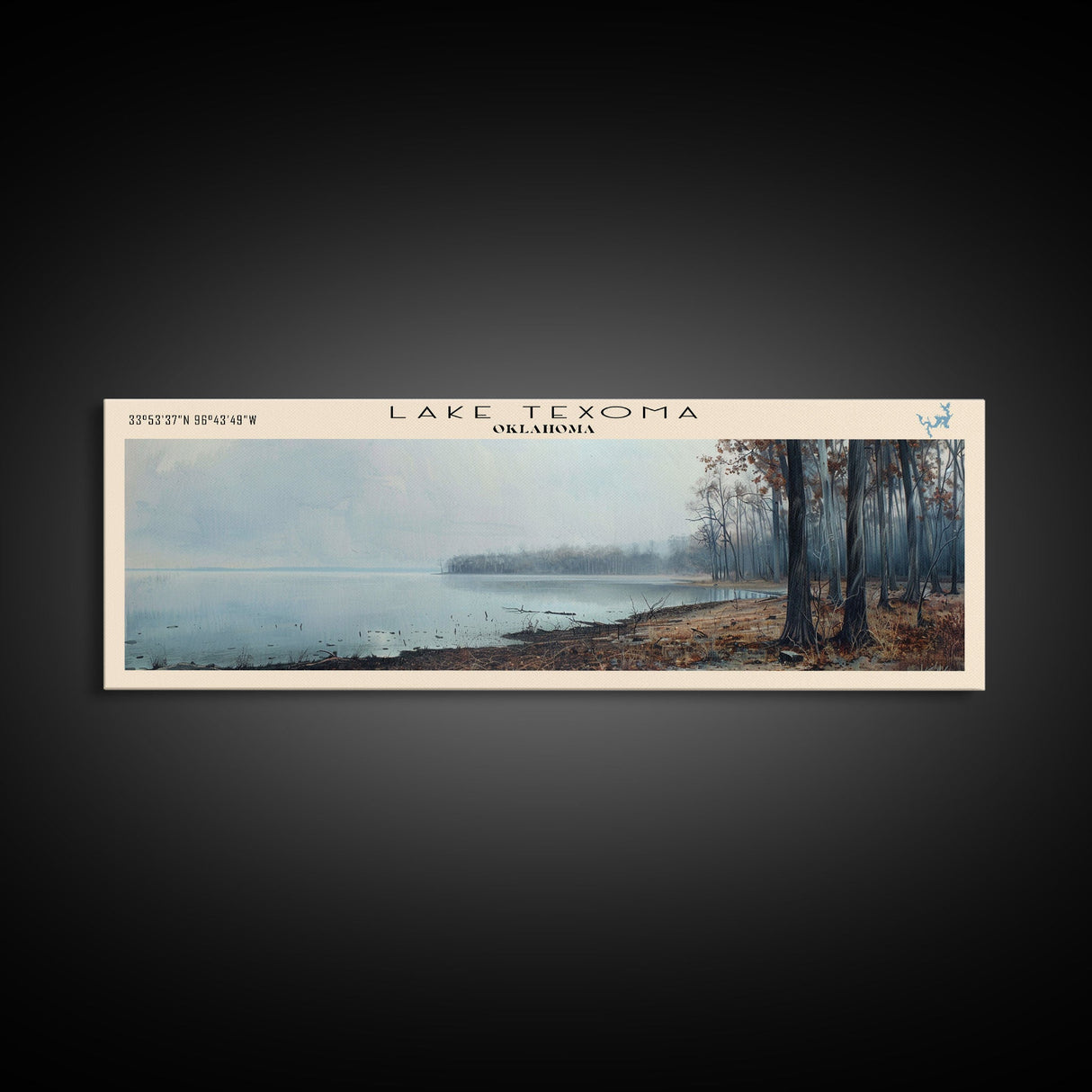 Lake Texoma Oklahoma Framed Canvas Print, Lake House Decor, Panoramic Wall Art, Travel Poster, Beautiful Landscape Painting, Rustic Art