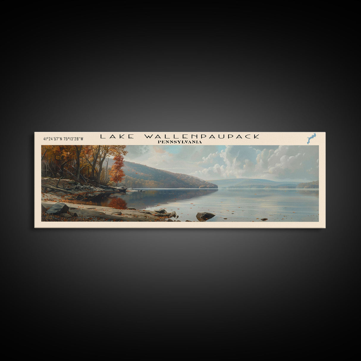 Lake Wallenpaupack Pennsylvania Framed Canvas Print, Lake House Decor, Panoramic Wall Art, Travel Poster, Beautiful Landscape Painting, Living Room Decor