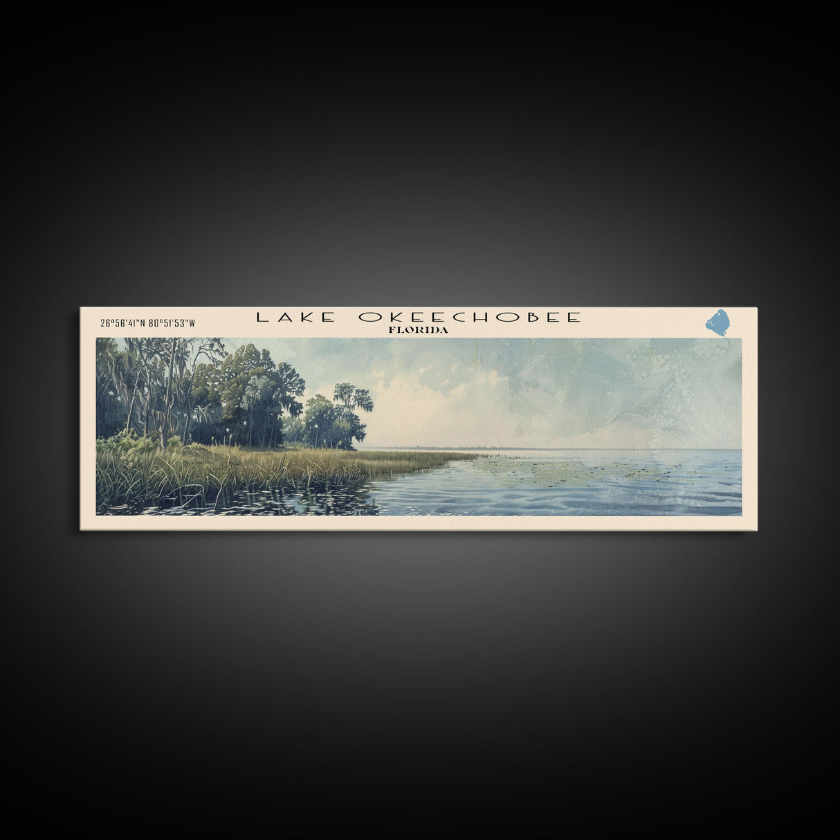 Lake Keechobee Framed Canvas Print, Lake House Decor, Panoramic Wall Art, Travel Poster, Serene Lake Painting, Nature Art