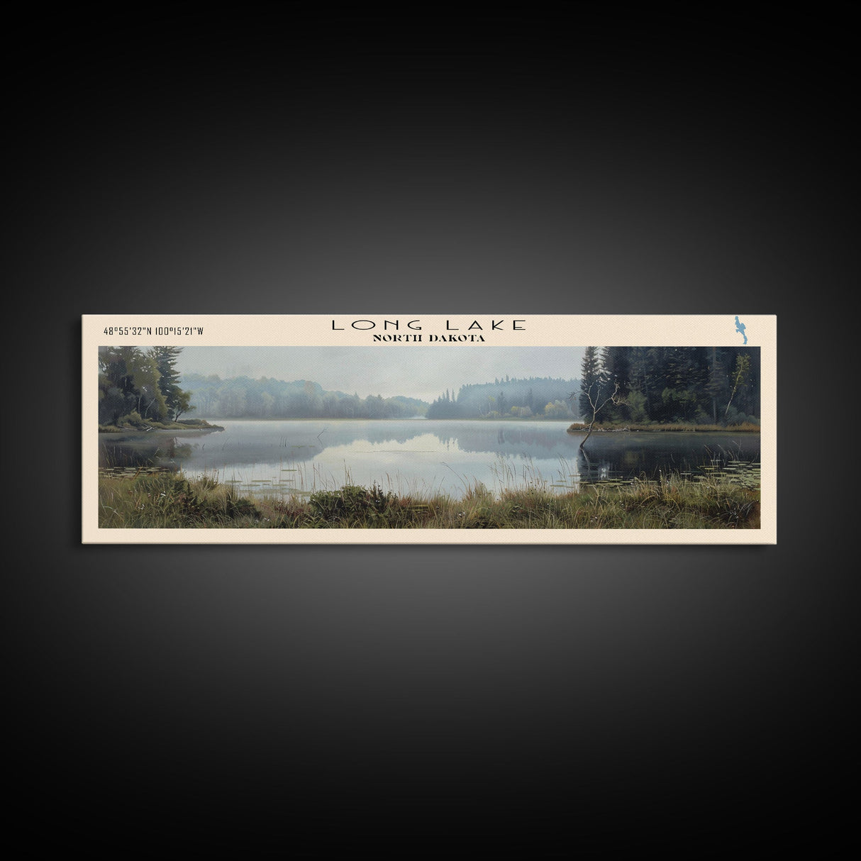 Long Lake North Dakota Framed Canvas Print, Lake House Decor, Panoramic Wall Art, Travel Poster, Landscape Painting, Bedroom Decor