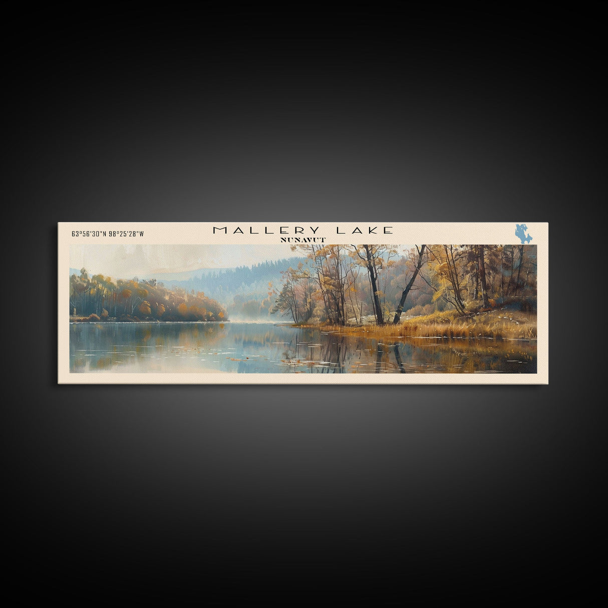 Mallery Lake Framed Canvas Print, Lake House Decor, Panoramic Wall Art, Travel Poster, Scenic Landscape Painting, Rustic Art