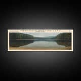 Mansfield Hollow Lake Connecticut Framed Canvas Print, Lake House Decor, Panoramic Wall Art, Travel Poster, Landscape Painting, Contemporary Art