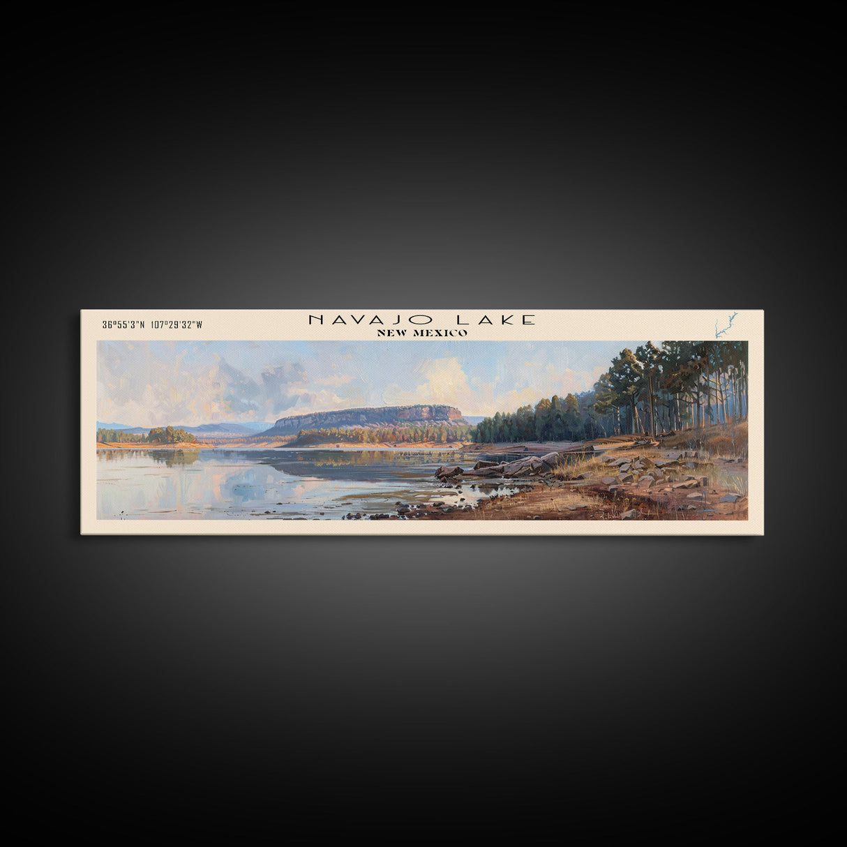 Navajo Lake New Mexico Framed Canvas Print, Lake House Decor, Panoramic Wall Art, Travel Poster, Landscape Painting, Bedroom Decor